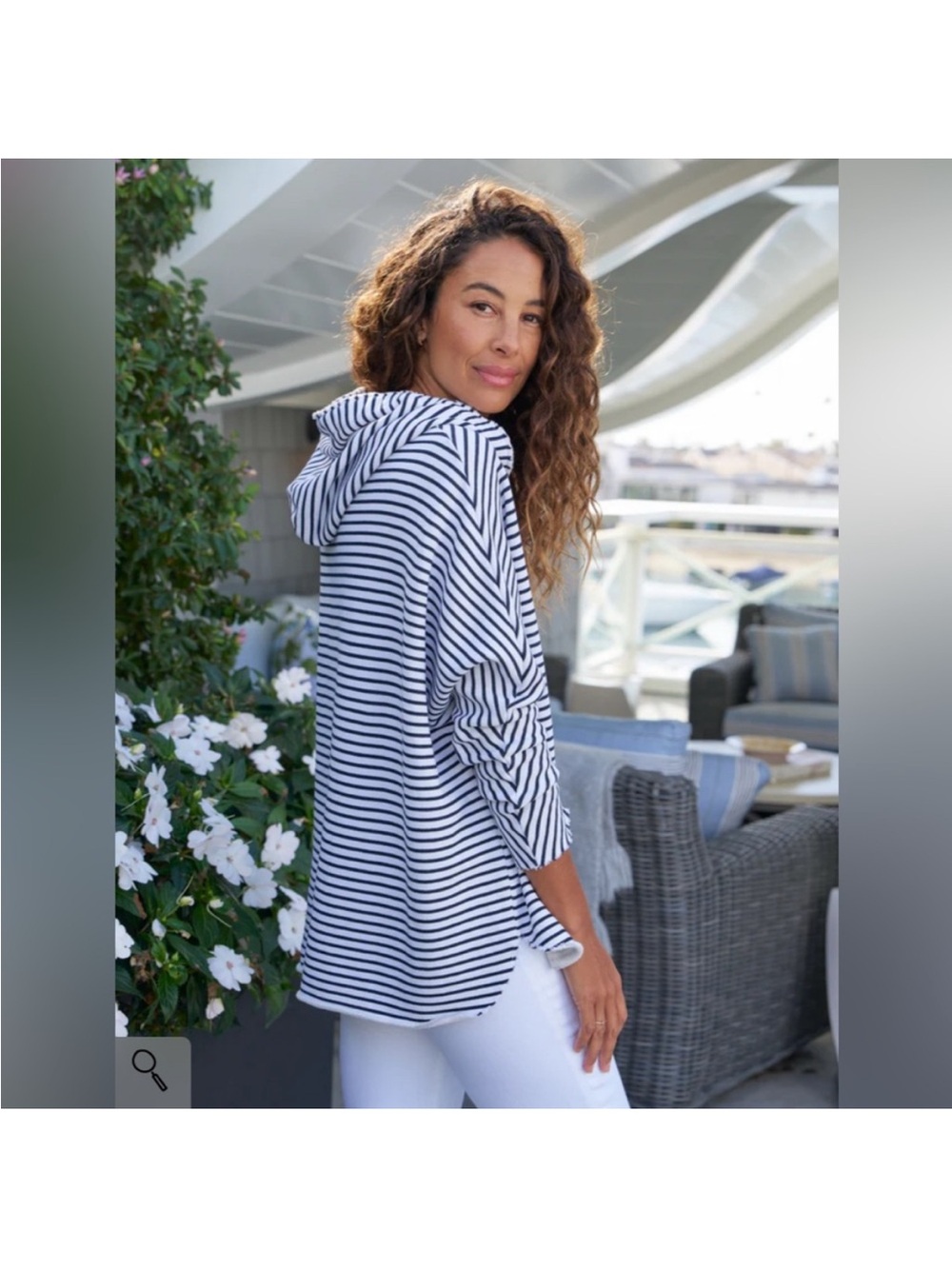 Frank & Eileen Striped Hooded Long-Sleeve Top - Navy/White